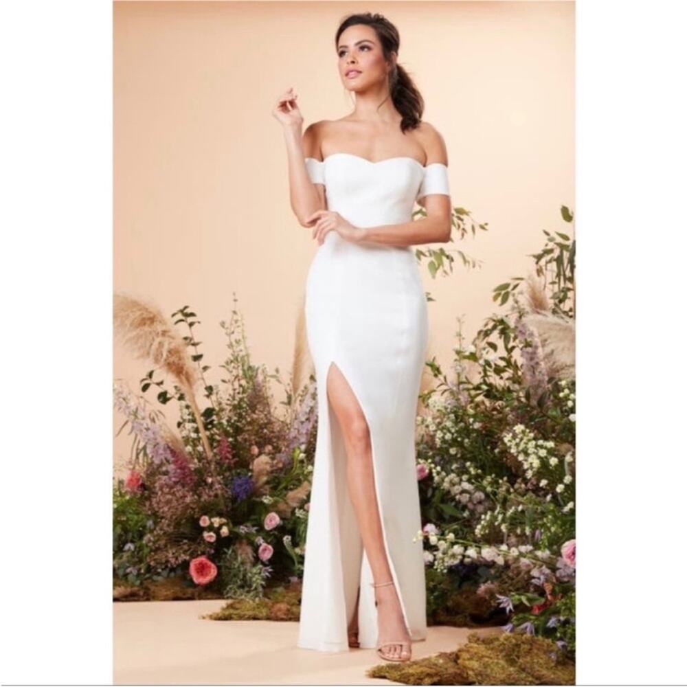 NWOT Dress the Population Logan Off the Shoulder Maxi Dress White Size XXL
